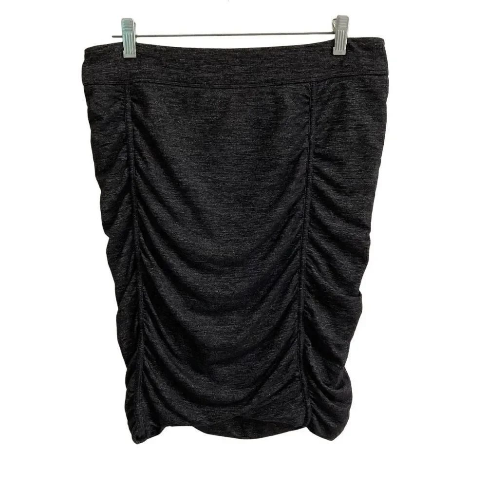 Athleta Odyssey, ruched charcoal gray stretch jersey‎ mini athletic skirt M
